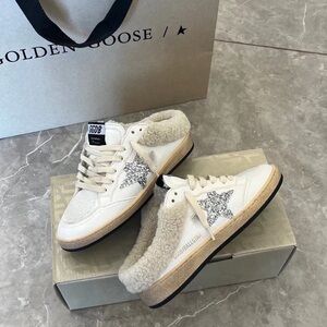 Golden Goose Cream Sneakers with Glitter Silver Star